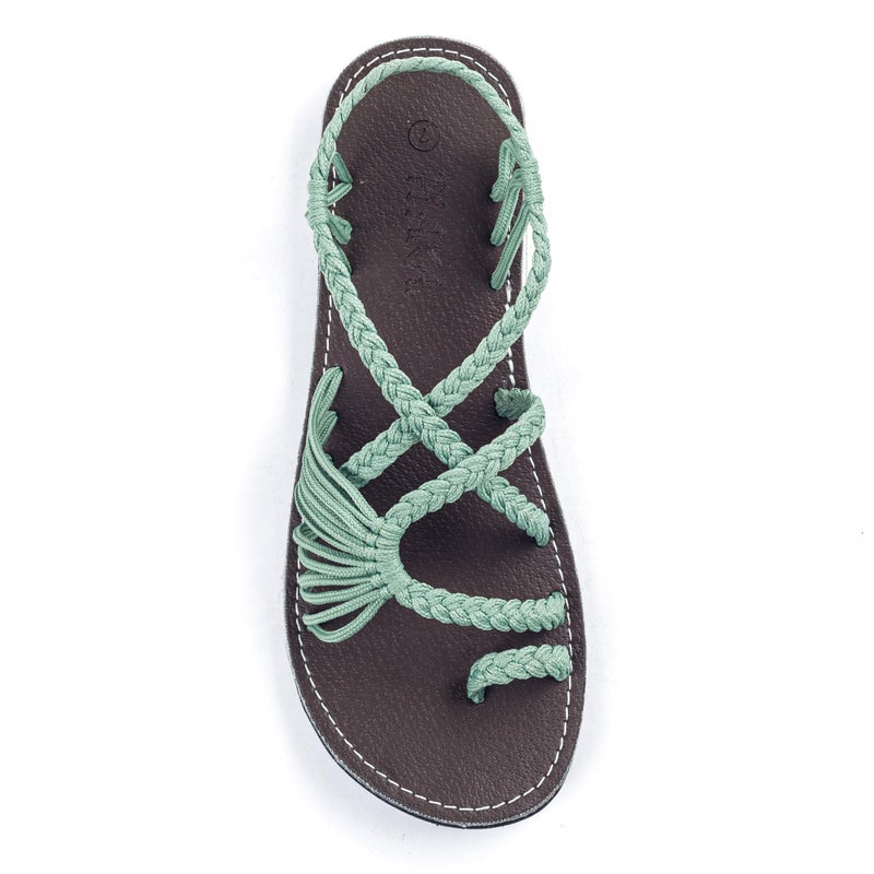 Plaka Palm Leaf Flat Summer Sandals for Women | Perfect for the Beach Walking & Dressy Occasions | Sage Green | Size 8 - Image 1